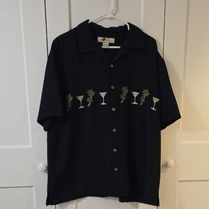 Joe Marlin Black Casual Button Down Shirt with Martini Glass Design